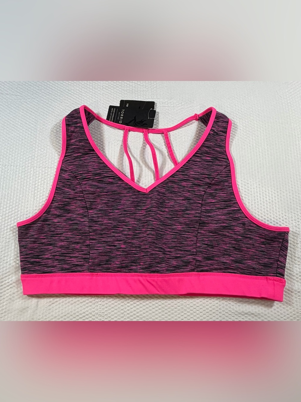 Torrid Active Sports Bra Size 3 Pink Black Space Dye Strappy Back NWT